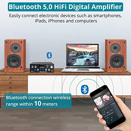 image for Wireless Bluetooth 5.0 Stereo Audio Amplifier, EKLEVOR AK-55 70Wx 2 Po