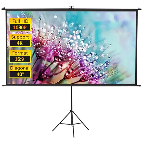 INMOZATA 40 inch Projector Screen and Stand/Wall/Ceiling Projection Screen Outdoor Indoor with 16:9 Ratio Matte White Screen & Ambient Light Rejecting Movie Screen for Garden Camping Home Theater