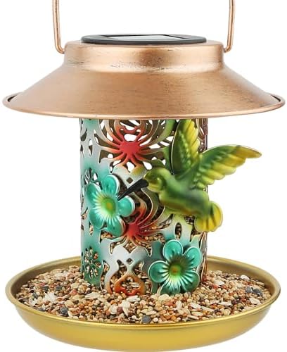 PENXUA Solar Bird Feeder for Outdoors Hanging, Gifts for Mom Grandma Women, Metal Waterproof Outside Wild Bird Feeders,Cardinals Feeders, Gifts for Bird Lovers, Lantern Light, Garden Decoration