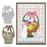 Easter Metal Cutting Dies for Card Making, Easter Basket Egg Bunny Background Die Cuts Carbon Steel Embossing Stencil Template Cutting Tools for DIY Scrapbooking Paper Card Photo Album Supplies