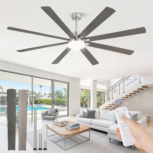 ZMISHIBO 72 Inch Ceiling Fans with Light, Large LED Panel, Brushed Nickel