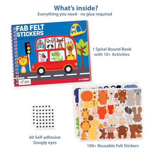 Image of Chalk & Chuckles Fab Felt Sticker Craft Activity Book for Kids Age 4-8 Year | Build 30 Reusable Felt Animals Stickers, Fine Motor Skills, Storytelling Play, Mess-Free Art, Preschool Birthday Gift 3+ Year