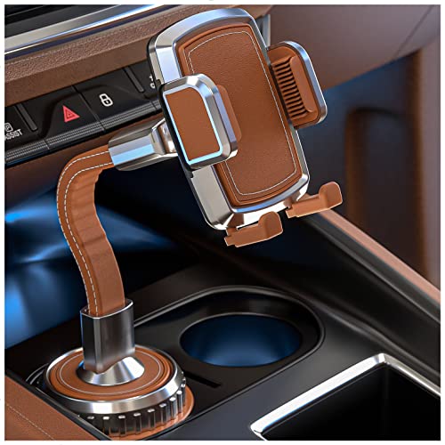 Bestrix New Premium Leather Cup Holder Phone Mount For Car, No Shaking, Easy Installation, 360 Rotation, Universal Compatibility With Samsung, Android, Iphone Up To 6.7", Automobile Cradle (Br) #TOP16