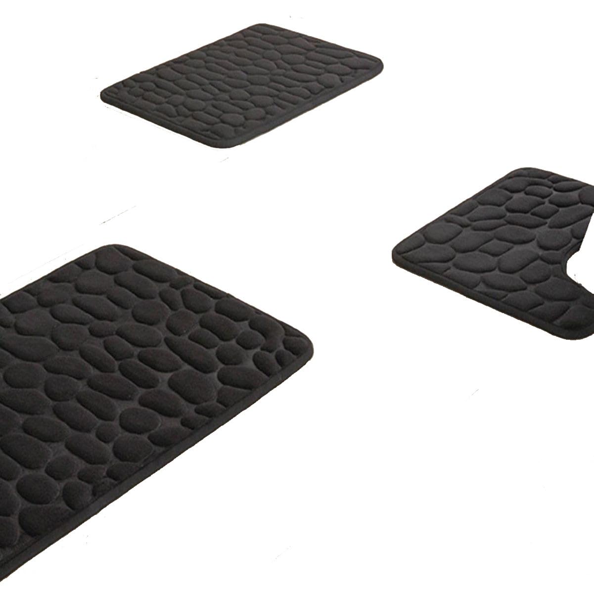 Un juego de baño de 1 pieza con relieve de piedra, 3 alfombrillas de baño suaves y cómodas que incluyen cubierta para tapa de inodoro, alfombras antideslizantes absorbentes (blanco)