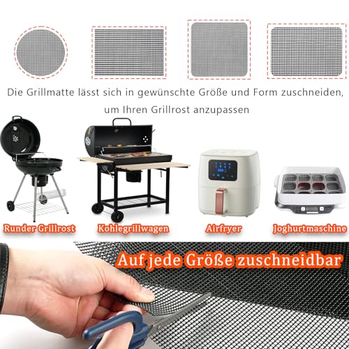 3 Stück Grillmatte, 42×36cm Antihaft Grillgitter Wiederverwendbar, Grillmatte für Gasgrill, Holzkohle, Elektrogrill, Luftfritteuse, Backofen