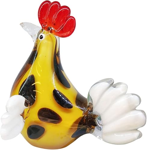 DECHOUS Figura de pollo de gallo de vidrio figuras de pollo sopladas a mano figura de pájaro de cristal mini escultura de animales adornos de
