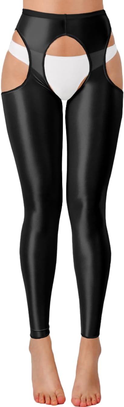 Sexy Shiny Leggings For Women, Sheer High Waisted, Shimmer Sparkly Glossy Rave Party Pants Suspender Pantyhose