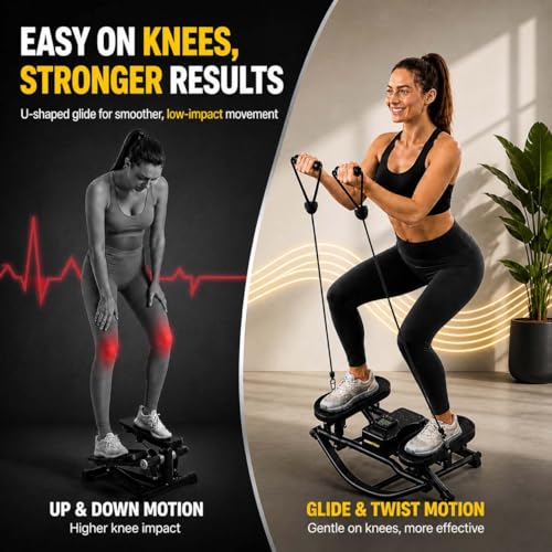 Image of Rocking Stepper for Home Workout - 3D Motion Stair Stepper with Resistance Bands, Full Body Cardio and Strength Training Equipment, 150kg Load Capacity Exercise Machine