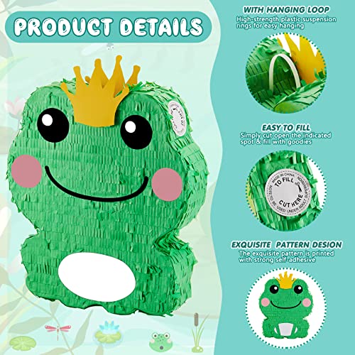 15'' X 12'' X 3'' Frog Pinata Set Frog Birthday Decorations Include Large Pinata, Stick, Blindfold And Confetti For Kids Frog Party Decorations Favors Supplies Outdoor Games #TOP3