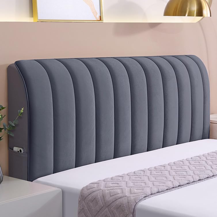 Treer Elastic Bed Headboard Cover, Single/King/Double Comfortable Headboard Slipcover Dustproof Protector Cover Bed Backrest Slipcover for Bedroom Head Decor (Light gray,190cm)