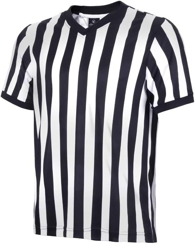 Men's Referee Shirt - Official Black & White Stripe Referee/Umpire Jersey โ Pro-Style V-Neck Referee Uniform, Great for Basketball, Football, Soccer