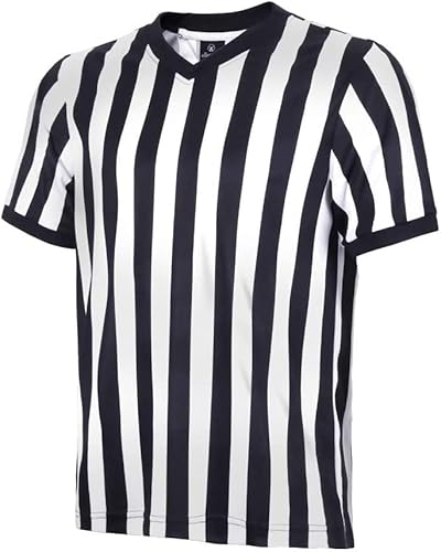 allentian Men's Referee Shirt - Official Black & White Stripe Referee/Umpire Jersey – Pro-Style V-Neck Referee Uniform, Great for Basketball, Football, Soccer (XL)