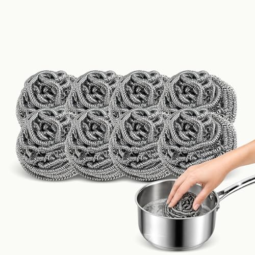 Estropajo para fregar, Esponja para Lavar Platos, Estropajos de Acero Inoxidable, Limpiador Superficies metálicas, Esponja Limpieza Metálico, Apto para Suciedad Incrustada, 8 Unidades