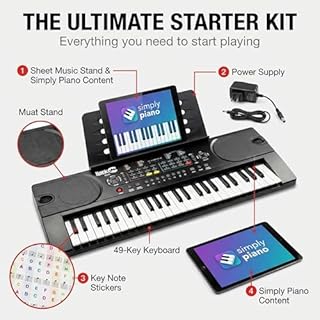 RockJam 49 Key Keyboard Piano with Power Supply, Sheet Music Stand, Piano Note Stickers & Simply Piano Lessons.