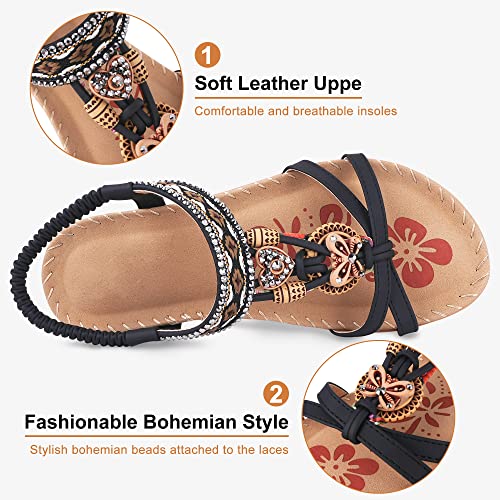 Conkafoe Women's Flats Sandals Summer Bohemian Beaded Dress Shoes Comfort With Elastic Ankle Strap Women Flats Open Toe Sandal #TOP3
