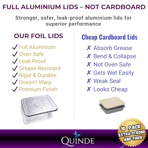 Quinde Large Foil Trays With Lids Pack Of 10 – Heavy Duty Aluminium Foil Trays 3500 Ml (32×26 Cm Equivalent 9×13 Inch), Premium Full Aluminium Lids For Leak-Proof Catering, Roasting, Bbq And Turkey - 5