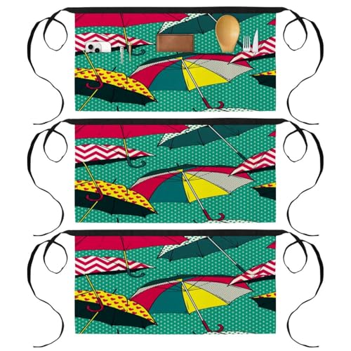 Lot de 3 tabliers courts de chef verts à motifs pour bistrot et service