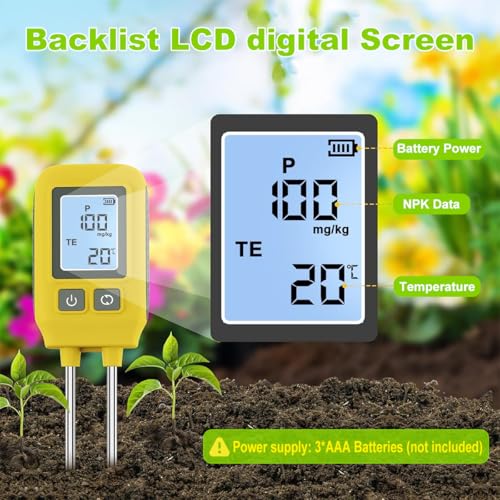 Image of HASTHIP 4-in-1 Soil Tester, Nitrogen Phosphorus Potassium & Temperature Meter, Pin LCD Soil Tester for Nitrogen /Phosphorus /Potassium, Dual Probe NPK Nutrient Analyzer for Garden (No Battery Included)