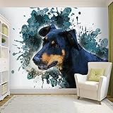 Self Adhesive PVC Wallpaper Puppy Doberman Pinscher Pets Random Splashes and Drops of Paint Peel &...