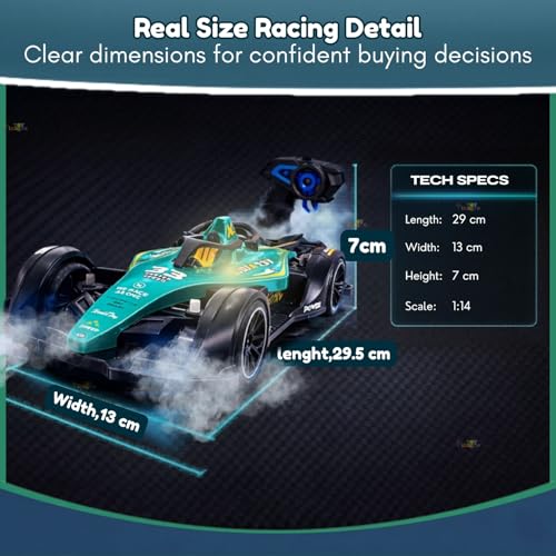 Image of Toy Imagine 2.4GHz Remote Control RC F1 Racing Car for Kids 1:14 Scale, High-Speed Rechargeable RC Toy with LED Lights, Realistic Smoke Effect,Sound, Indoor /Outdoor Play Toy for Boys & Girls 6+(Green)