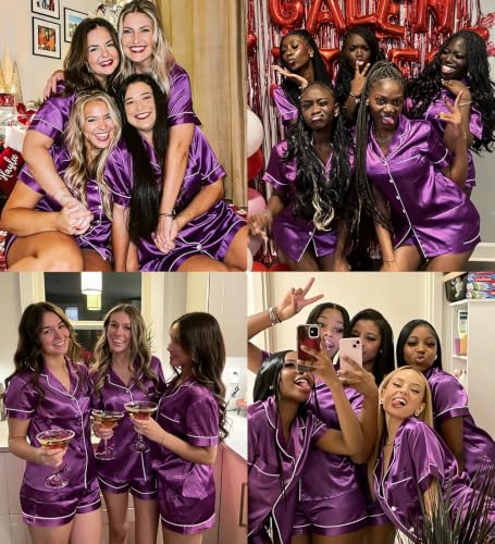 Image of SWOMOG Womens Silk Satin Pajamas Set Short Sleeve Sleepwear Button Down Top and Shorts Loungewear 2 Piece Pjs Set XS-3XL