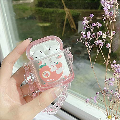 Sgvahy Cute Airpod Case For Apple Airpods 1&2 Kawaii Clear Liquid Sequins Airpod Case Cover Silicone Protective Airpod Case 1St 2Nd Generation Wireless Charging Box With Color Chain (Bunny Peach) #TOP5