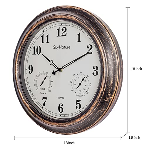 SkyNature Large Outdoor Clocks with Thermometer and Hygrometer - 18 Inch Silent Battery Operated Metal Clock, Decorative Garden Clock for Patio,Pool and Home - Bronze - Thumbnail 5