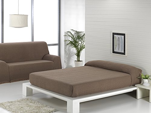 Texturas VIP - Colcha Multiusos ZIG-Zag Sofá y Cama Low Cost (Varios tamaños Disponibles) (180_x_220_cm, Café-Beige)