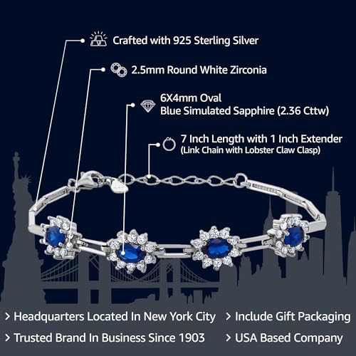 Gem Stone King 2.36 Cttw Simulated Sapphire Tennis Bracelet For Women | 925 Sterling Silver | 7 Inch with 1 Inch Extender | Fine Jewelry Gifts for Her Mom Women Wife2