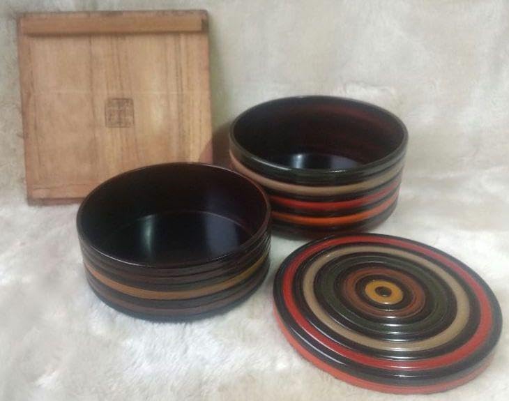 菓子器 二段重箱 漆塗り 独楽文様 菓子重 茶道具未使用 香川漆器 讃岐