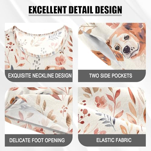 ALAZA Watercolor Golden Retriever Dog Leaves Pajamas Set Short Sleeve Cotton Sleepwear Summer Pjs 2 Piece 5-14Y4