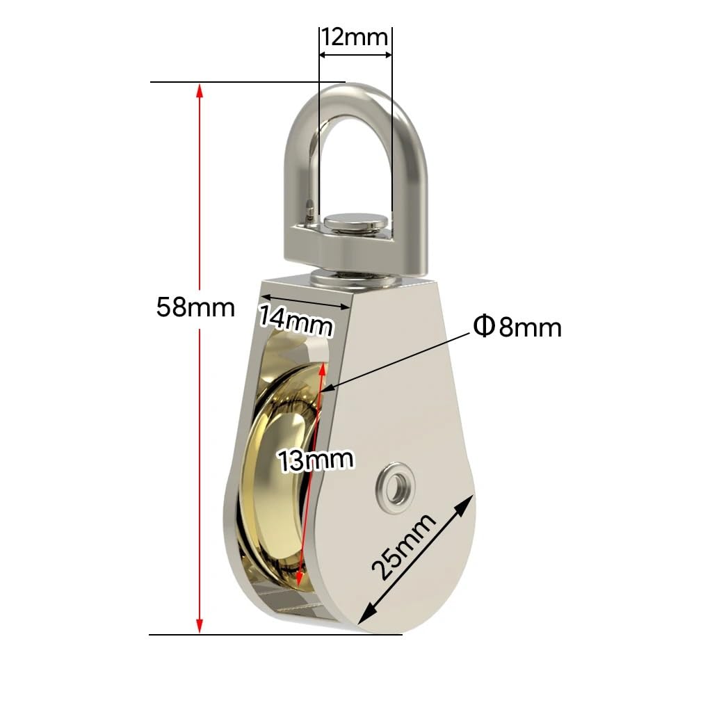 Cuerda de polea de bloque de polea simple 1 Uds. 43/58/86mm ruedas individuales/dobles polea de Metal polea de aleación de Zinc bloque de corona y aparejos rueda de elevación Mini polea doble(58 MM-SI