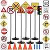 Juego de letreros de tráfico grandes (36 pzas), letreros de calle de 42 pulgadas y semáforo para niños, letreros de carretera educativos para autos de pedales, bicicletas, juego interior/exterior 2