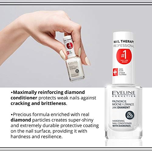 Eveline Cosmetics Diamond Nail Professional Therapy Conditioner Hardener Strengthener | 12 ML | Repair Treatment Nail Serum | Formaldehyde-free | Titanium Formula
