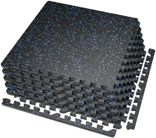 SUPERJARE Lot de 6 tapis de sport en mousse EVA haute densité avec dessus en caoutchouc, revêtement de sol emboîtable pour salle de sport à domicile, tapis d'entraînement protecteur, 1,4 cm