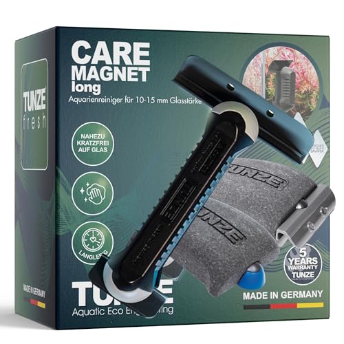 TUNZE Care Magnet Long I Aquarienreiniger für 10-15 mm Glasstärke I schlanker Scheibenreiniger mit abgerundeter Edelstahlklinge I Algenmagnet mit stark minimierter Kratzgefahr I Aquariumglas-Reiniger