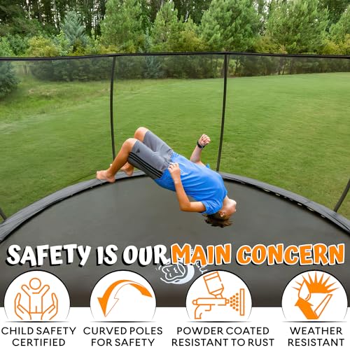 JUMPZYLLA Trampoline 8FT 10FT 12FT 14FT 15FT 16FT Trampoline Outdoor with Enclosure - Recreational Trampolines with Ladder and AntiRust Coating, ASTM Approval Outdoor Trampoline for Kids
