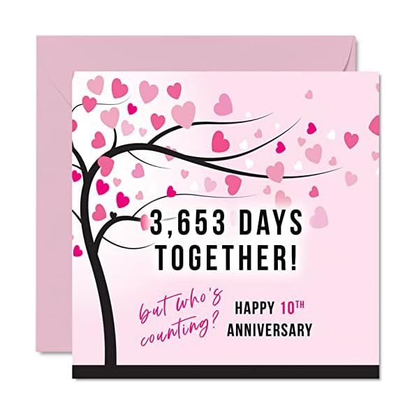 Divertida tarjeta aniversario estaño esposa marido – 3653 días juntos, regalo I Love You, feliz décimo aniversario boda…