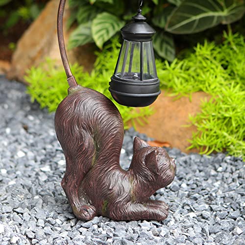 Hapyard Laughing Cat Figurine With Solar-Powered Led Light, 15.7 Inches Tall Antique Bronze, Perfect For Gift Garden Decor Or Housewarming For Cat Lovers. #TOP5