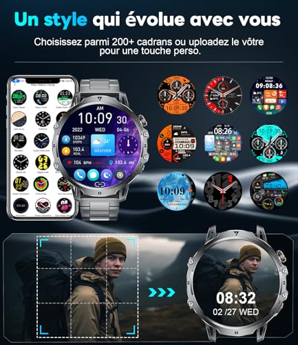 LIGE Montre Connectée Homme avec 1000mAh/1,85'' HD Grand Écran/LED Lampe,Smartwatch Homme avec Moniteur de Fréquence Cardiaque et Sommeil/110+ Modes Sportifs,IP68 Étanche Android iOS,Noir