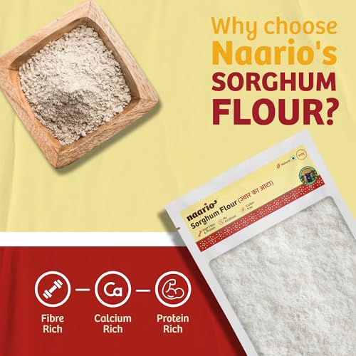 Image of Naario Jowar Flour Certified Organic Sorghum Atta Gluten Free, High in Fiber and Protein, No Preservatives, Ideal for Weight Loss and Healthy Diet - 500g