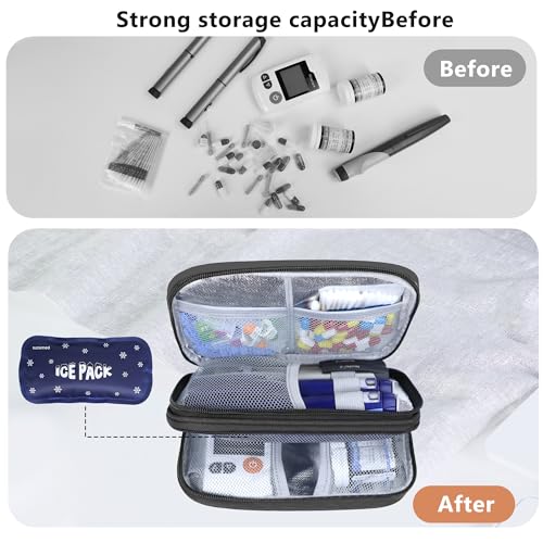 insulin cooler travel case double layer medicine kit diabetes travel case portable medicine organizer with 2pack 150g ice pack tsa approved for insulin pens diabetic supplies black