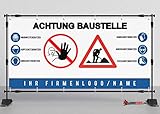 achtung baustelle stern depot ✅B1 zertifiziert Bannerteufel Achtung Baustelle Bauzaun Banner Plakat Fertige Designs Wunschtext Wunschlogo Sichtschutz Steinmauer Bauzaunbanner Windschutz, Zaunblende, Baustelle, 340 x 173 cm (Achtung Baustelle)