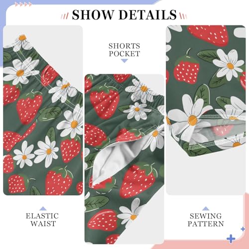Strawberry and White Flower O Long Pajama Pants Bottoms Soft Sleepwear with Pockets4