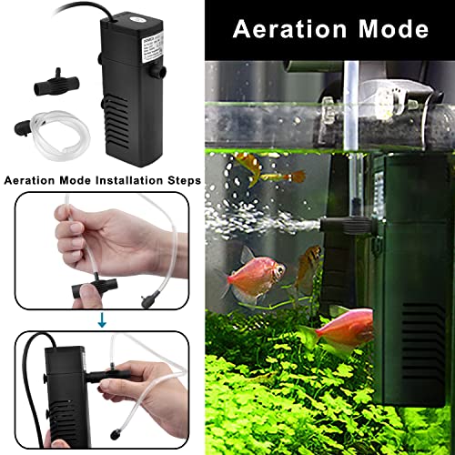 Domica Internal Aquarium Filter With Aeration System 100Gph 5W Power Filter For 5 To 15 Gallons Fish Tank, Submersible Fish Tank Filter #TOP2