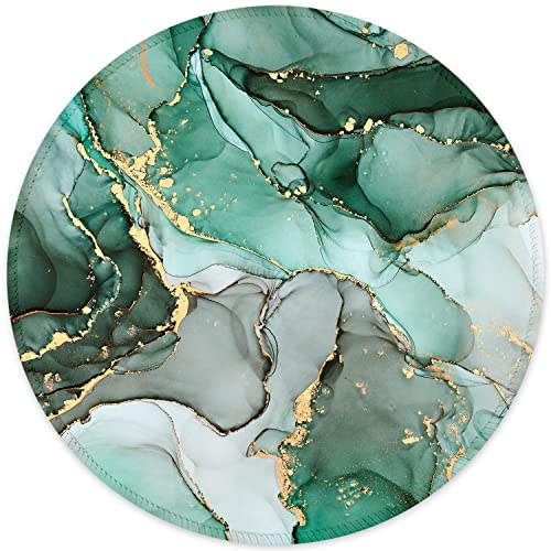 Itnrsiiet [20% Larger Mouse Pad With Stitched Edge, Premium-Textured Mouse Mat Waterproof Non-Slip Rubber Base Round Mousepad For Office Gaming Pc Laptop 8.7×8.7 Inches, Green Marble Texture #TOP28