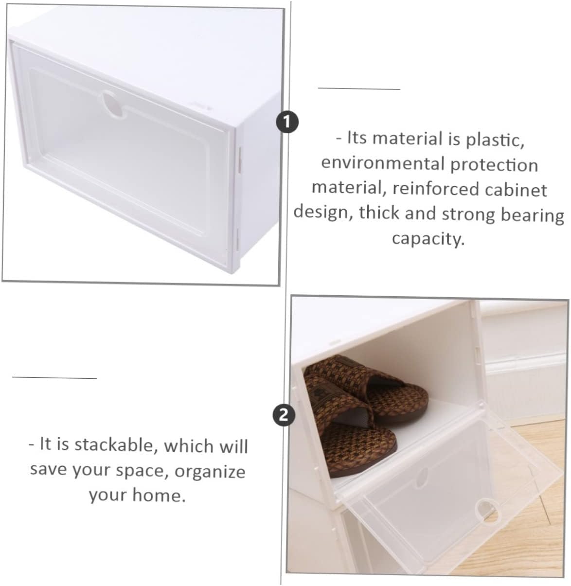 PRETYZOOM 6pcs Stackable Shoes Organizer Box Dustproof Storage Containers for Easy Shoe Access Breathable Design for Home and Closet Storage White