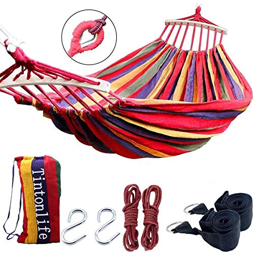 Tintonlife Brazilian Double Hammock Two Person Extra Large Canvas Cotton Hammock for Patio