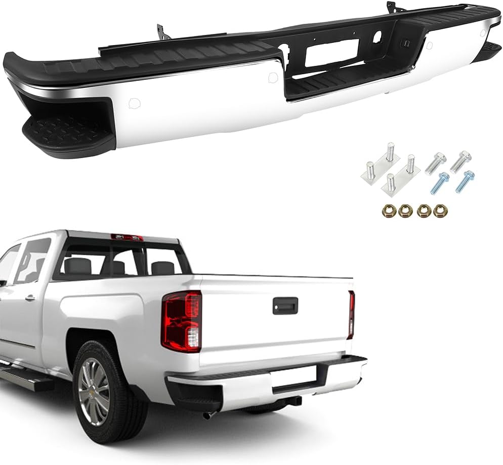 SCITOO Heavy Duty Steel Rear Bumper fit for 2014-2018 for Chevy for Silverado Sierra 1500 w/Park Chrome Bumper,Comes with Parking Sensor Holes Front Bumper 2021-2022 for Ford Bronco style 1