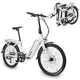 Flebi Swan Vélo Électrique Pliable 24' | Autonomie 70 km | Batterie Amovible 10,4Ah/374Wh | 7 Vitesses | E-Bike Urbain Unisexe pour Adultes et Adolescents Compact et Léger Femme et Homme (Blanc)
